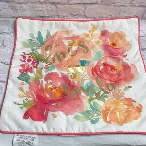 She’s So Lovely Floral Watercolor with Pink and Orange Roses Pillow Cover Medium